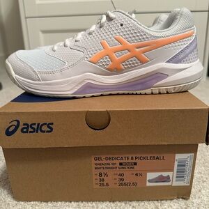 ASICS Women's Gel-Dedicate 8 Pickleball Shoe- White/Bright Sunstone NWT size 8.5